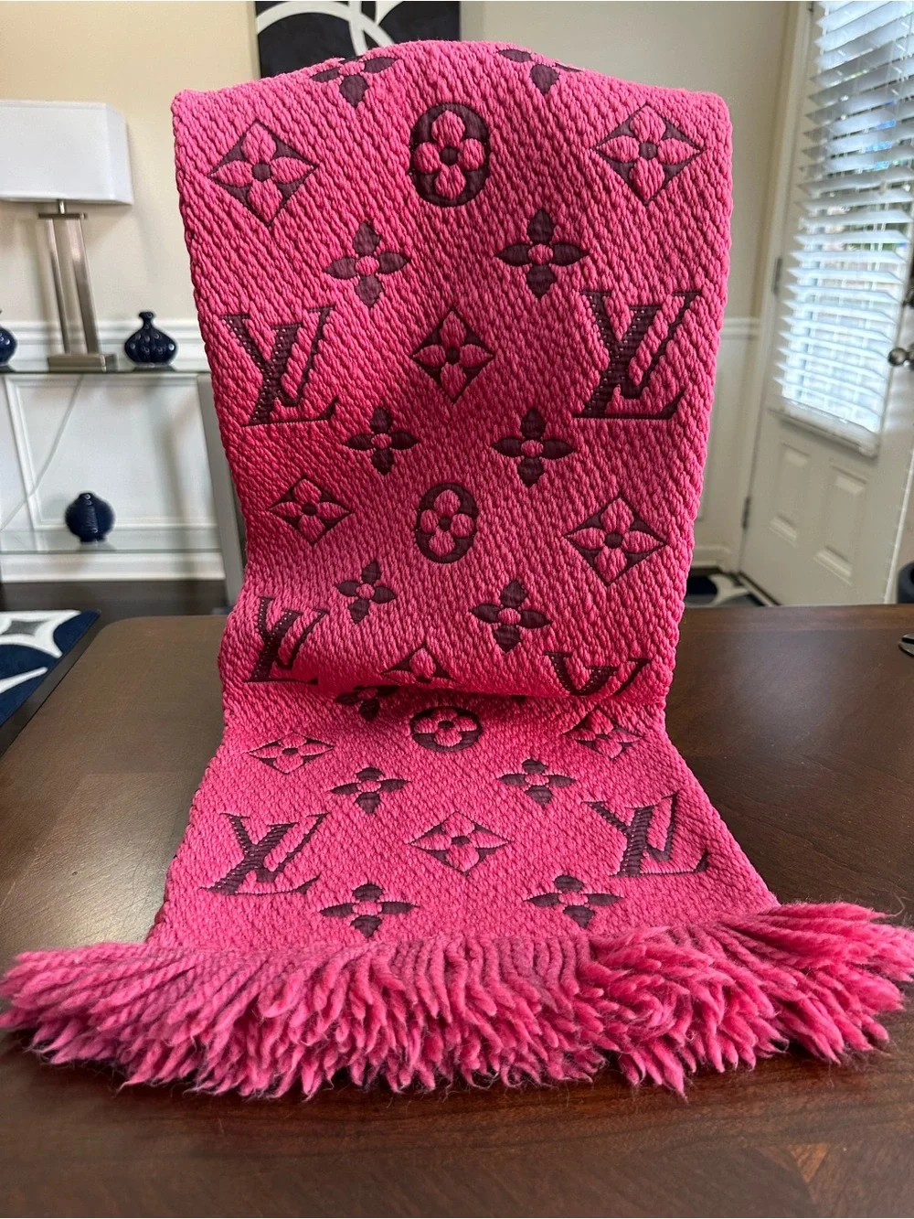 Louis Vuitton Hot Pink Monogram Fringe Scarf